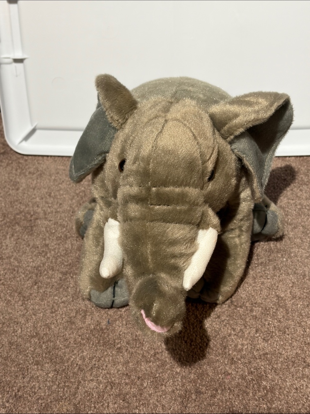 Plush Elephant Stuffed Animal - Olive Gray with Ivory Tusks